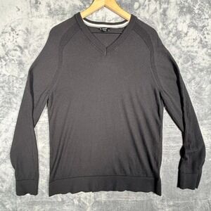 Express‎ Mens Merino Wool Sweater L Black V-Neck Pullover Long Sleeve Knit